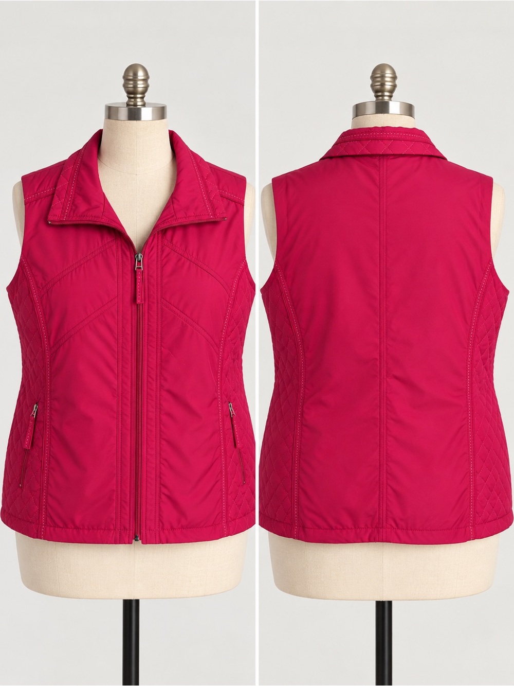 Coldwater Creek Women’s 2X Fuchsia Quilted Vest Full Zip Sleeveless Jacket